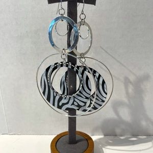 Zebra and silver large pierced earrings